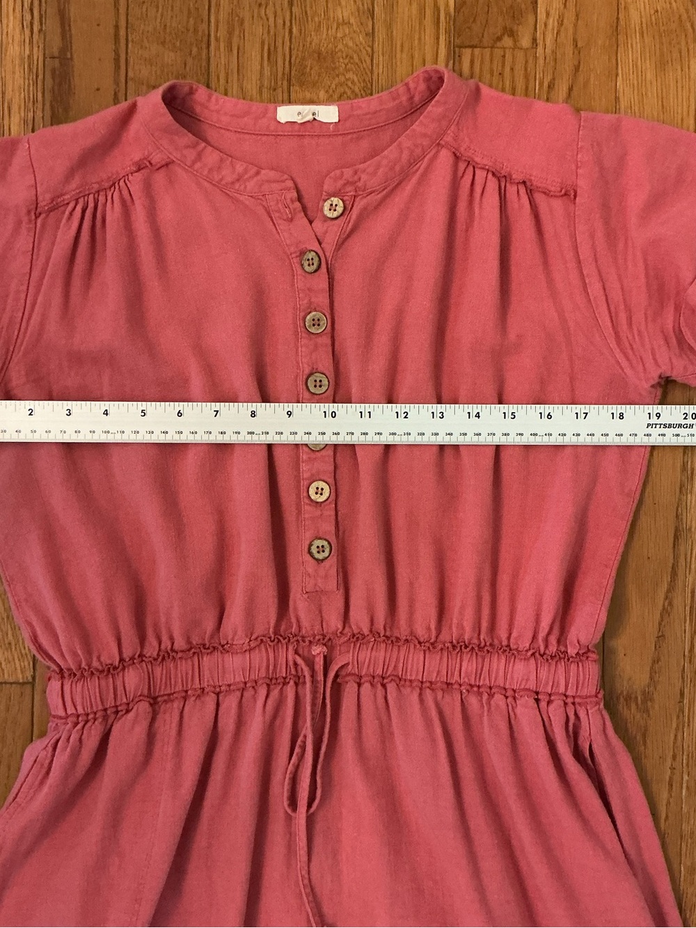 easel Dusty Pink Button-Front Drawstring Ruffle Hem Dress - Picture 6 of 7